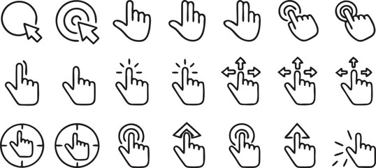 Digital Interaction Icons Solid Black Mouse Click Tap Gesture Hand UI Symbols