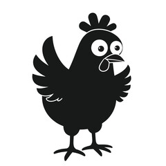 Naklejka premium Cartoon Chicken Black Silhouette Vector with Big Eyes and Small Comb on White Background (4).eps