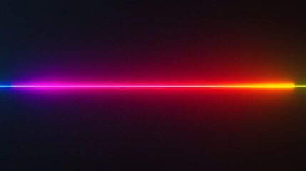 Fototapeta premium A vibrant horizontal neon light streak displaying a smooth gradient from blue to purple, pink, red, orange, to yellow on a dark background.