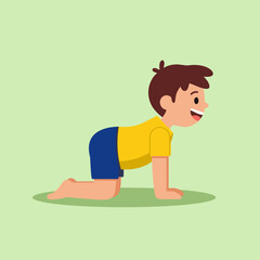 Happy Kid in Tabletop Yoga Pose (Bharmanasana) Vector Illustration - International Yoga Day, June 21st, Yoga Day Celebration.