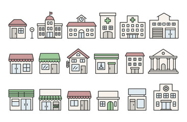 街の建物や施設のシンプルイラスト