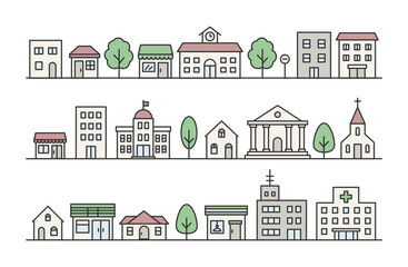 街の建物や施設のシンプルイラスト