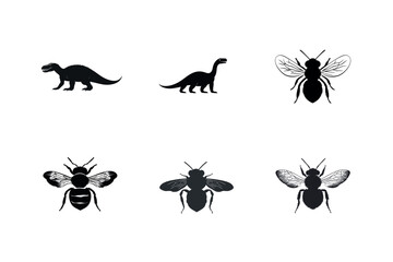 Silhouette illustrations of dinosaurs and bees