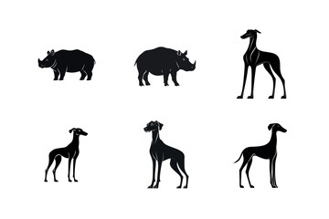Fototapeta premium Silhouette set of rhino and dog breeds