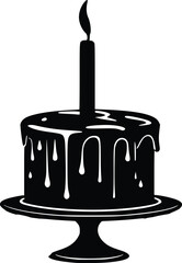 Vector Silhouette art of  melting birthday cake with candle