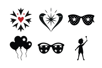 A whimsical cartoon vector illustration of a family of four, featuring heart-shaped heads with funny glasses and smiles, perfect for a Valentine's design