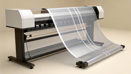 Large format printer with clear material in a studio setting during the daytime