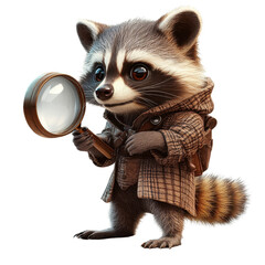 Detective raccoon isolated on transparent background.