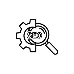 Seo optimization gear and magnifying glass icon