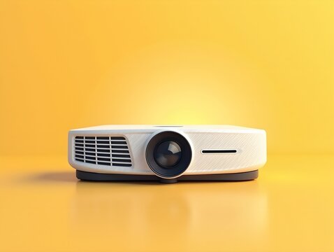 Minimalist projector illustration on golden background for presentation and entertainment equipment