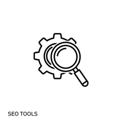 Seo tools gear magnifying glass icon