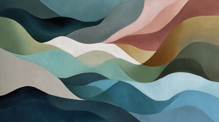 Calming Rhythms expressed through layers of soft curves in muted hues, promoting a calming and harmonious atmosphere. High quality