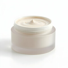 Cream Jar with Light Beige Cream Isolated on White Background