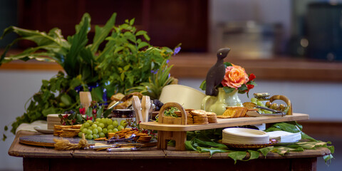 Antipasto platter with cheese and biscuits
