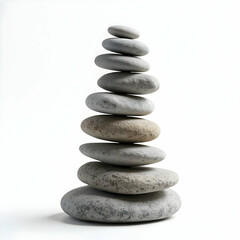 Stack of Smooth Stones Balanced on White Background