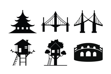 Obraz premium A collection of vector silhouette illustrations featuring various residential house and building designs, perfect as architectural icons for city and real estate projects