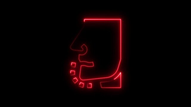 Neon red outlined mayan face against black background animated abstract design