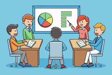 Business team meeting presentation with charts