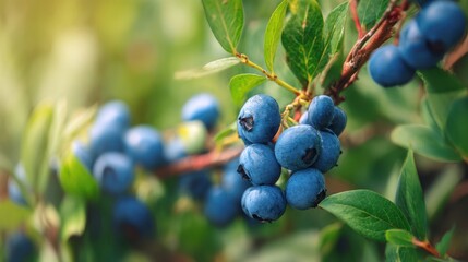 The vibrant blueberries ripe for harvest in a lush green garden.
