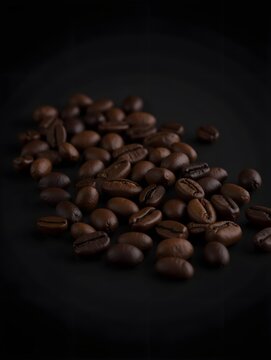 Coffee beans and coffee beans on a dark background