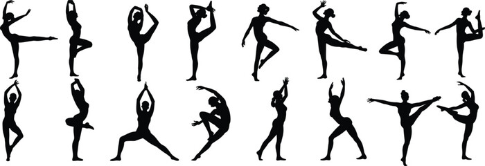  Graceful Dancer Silhouettes: Dynamic Poses and Flexible Movements, Perfect for Ballet, Modern Dance, Yoga, and Fitness-Related Projects