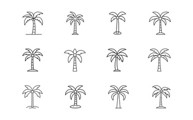 Simple line art style  tropical tree, palm tree, coconut tree outline icon 