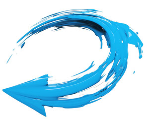 Blue curved arrow with gradient brush effect, dynamic paint stroke, isolated on transparent background