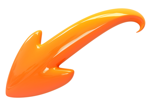 Curved arrow in orange with matte finish, isolated on white, symbolizing direction and movement