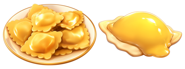 Plate ravioli pasta cartoon isolated transparency background delicious Italian