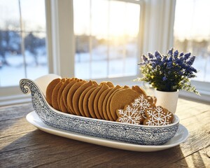 Festive gingerbread cookies in decorative sleigh