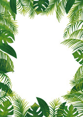 Fototapeta premium 水彩風 トロピカル熱帯植物のセット飾りフレーム1 縦 Summer Tropical Series:Watercolor Tropical Frame: Leaves