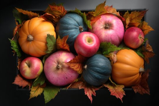 Colorful fall harvest in a wooden box