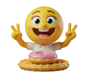 Yellow Emoji with Donut, Transparent Cutout, Joyful Design