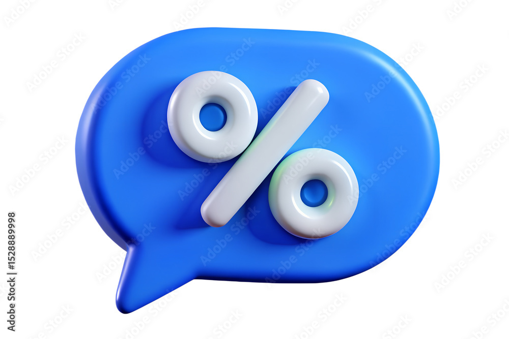 Fototapete three-dimensional percent symbol inside a blue speech bubble isolated on a transparent background
