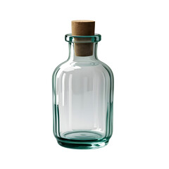 Empty Glass Bottle with Cork Stopper, Studio Shot isolated on transparent background Generative AI.
