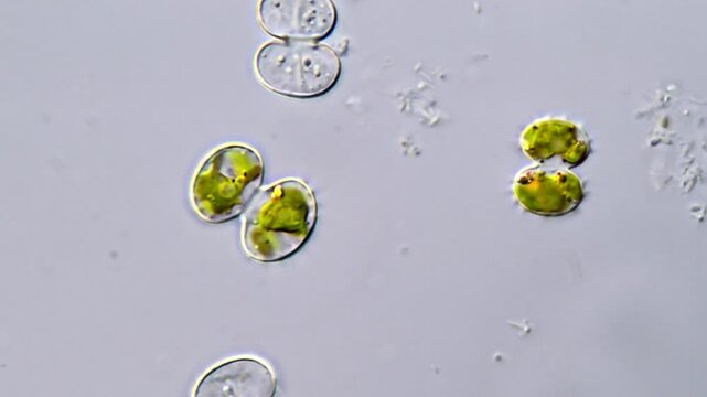 Green algae under DIC microscope, 1000x magnification 