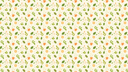 seamless colorful leaves pattern on pale yellow color. Combination several leaves and small branch plants in vector.
