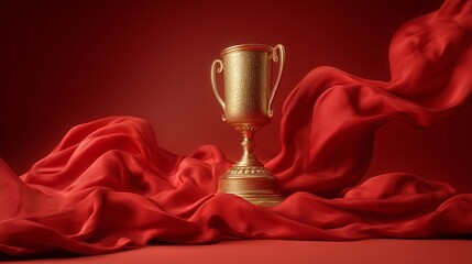 Golden Trophy with Flowing Red Fabric