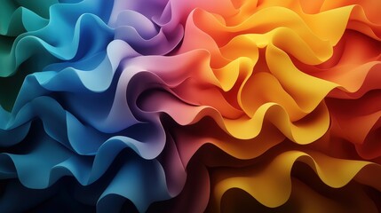 Obraz premium Vibrant Colorful Ruffled Paper Texture in Bright Rainbow Gradient with Detailed Curves and Shadows