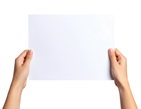 Pair of Hands Displaying Blank Paper for Copy Space, Transparent Background
