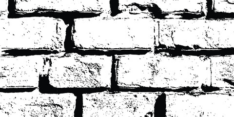 Grunge style brick wall texture. Vector black and white grunge brick wall Transparent background. 