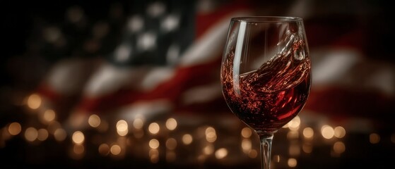 Festive Red Wine Glass  American Flag  Celebration