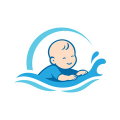 Cute Baby Swimming Logo Design - Water Splash Icon for Kids Pool, Daycare, or Baby Care Brand