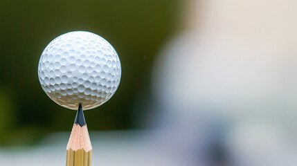 A white golf ball perfectly balanced on the tip of a sharpened pencil. Concept for pressure, focus, and self balancing