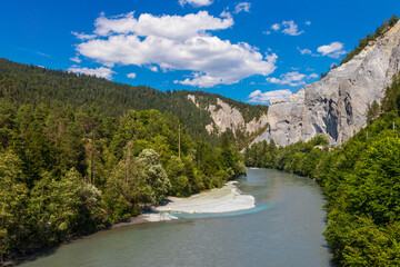 View of Ruinaulta, also known as the Rhine Gorge, or sometimes called the Swiss Grand Canyon in Grisons (Graubunden) canton, Switzerland