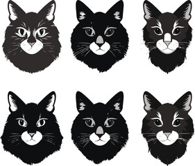Cat head vector silhouette art illustration bundle