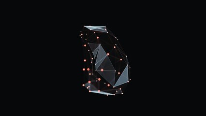 3d render of a vibrant, low-poly spleen over dark background. Spleen wireframe made of light points. 3d illustration