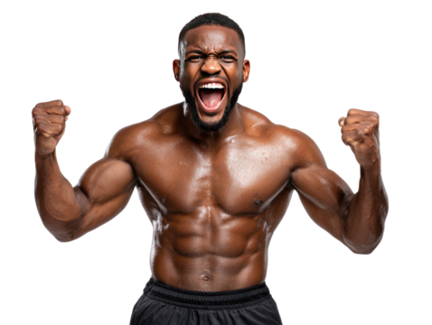 Unleash Your Potential: A powerful athlete celebrates victory, showcasing strength and determination, capturing raw emotion and physical excellence.