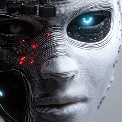 Futuristic robot face close-up
