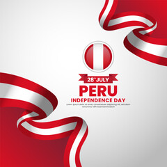 Fototapeta premium Peru independence day greeting card, square banner background with warving ribbon flag